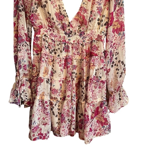 Free People -Closer to the Heart-mini-floral pink ivory long sleeve-Size Small - Picture 6 of 15